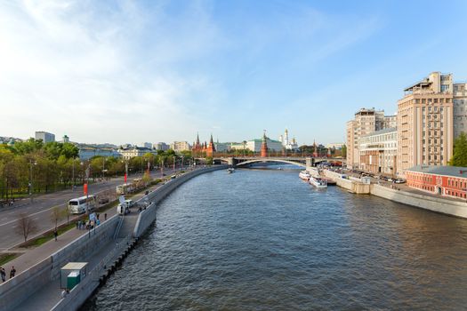 Panorama view of Moscow - Moscow-river, Kremlin, Variety theatre, Grand Kremlin Palace, Cathedral of the Archangel.
