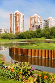 Golf club in Moscow. Small golf fields with ornamental garden. Russia.