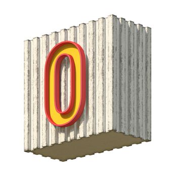 Vintage concrete red yellow Number 0 3D render illustration isolated on white background