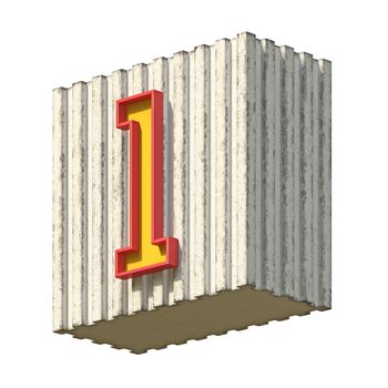 Vintage concrete red yellow Number 1 3D render illustration isolated on white background