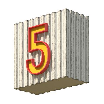 Vintage concrete red yellow Number 5 3D render illustration isolated on white background