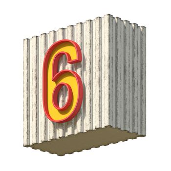 Vintage concrete red yellow Number 6 3D render illustration isolated on white background