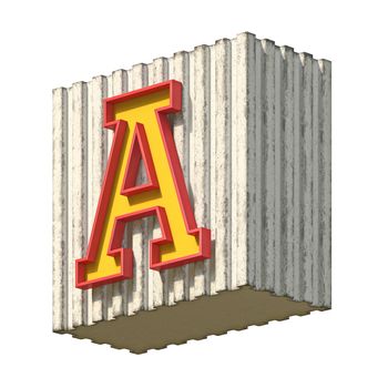 Vintage concrete red yellow font Letter A 3D render illustration isolated on white background