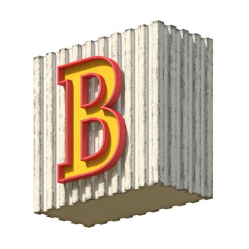 Vintage concrete red yellow font Letter B 3D render illustration isolated on white background