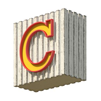 Vintage concrete red yellow font Letter C 3D render illustration isolated on white background