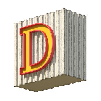 Vintage concrete red yellow font Letter D 3D render illustration isolated on white background