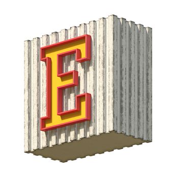 Vintage concrete red yellow font Letter E 3D render illustration isolated on white background