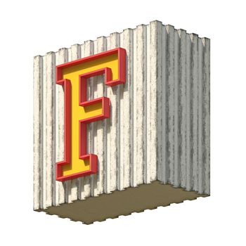 Vintage concrete red yellow font Letter F 3D render illustration isolated on white background