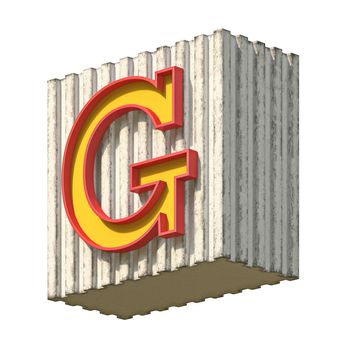 Vintage concrete red yellow font Letter G 3D render illustration isolated on white background