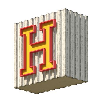 Vintage concrete red yellow font Letter H 3D render illustration isolated on white background