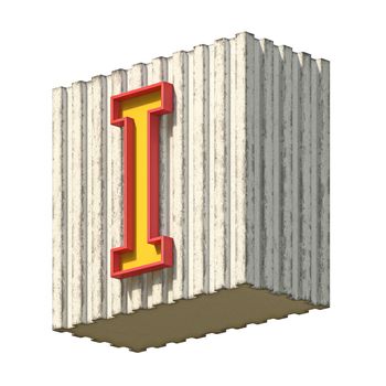 Vintage concrete red yellow font Letter I 3D render illustration isolated on white background