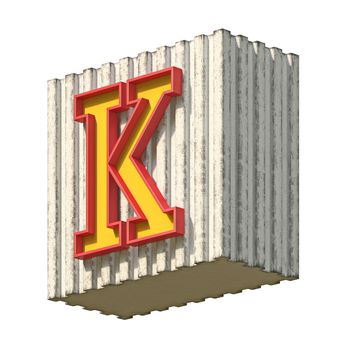 Vintage concrete red yellow font Letter K 3D render illustration isolated on white background