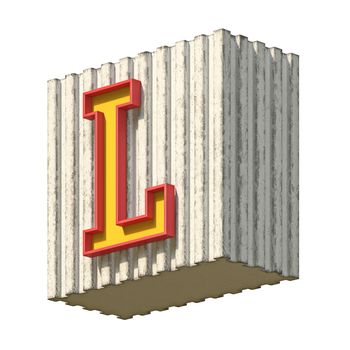 Vintage concrete red yellow font Letter L 3D render illustration isolated on white background