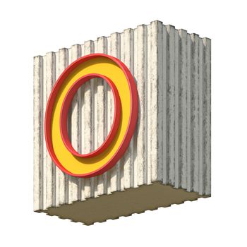 Vintage concrete red yellow font Letter O 3D render illustration isolated on white background