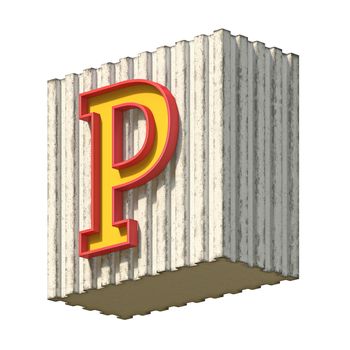 Vintage concrete red yellow font Letter P 3D render illustration isolated on white background