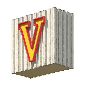 Vintage concrete red yellow font Letter V 3D render illustration isolated on white background