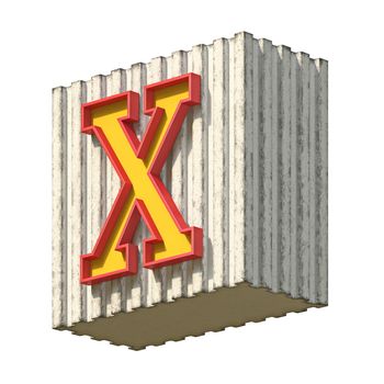 Vintage concrete red yellow font Letter X 3D render illustration isolated on white background