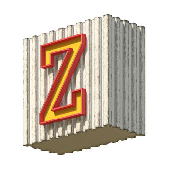 Vintage concrete red yellow font Letter Z 3D render illustration isolated on white background