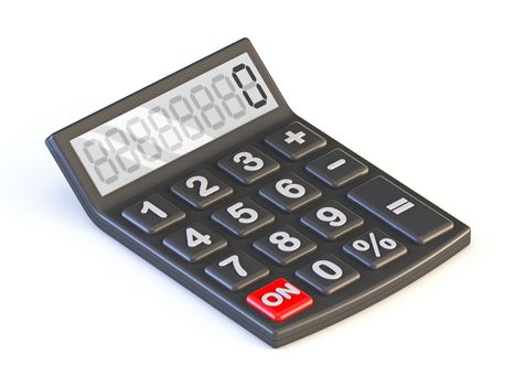 Black calculator 3D render illustration isolated on white background