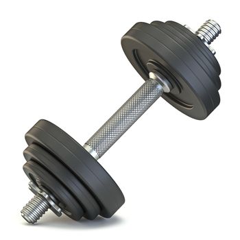 Black dumbbell 3D render illustration isolated on white background