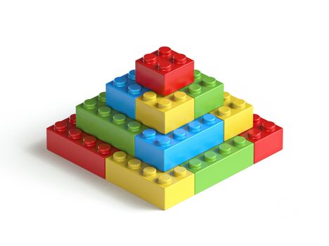 Toy brick pyramid 3D render illustration isolated on white background