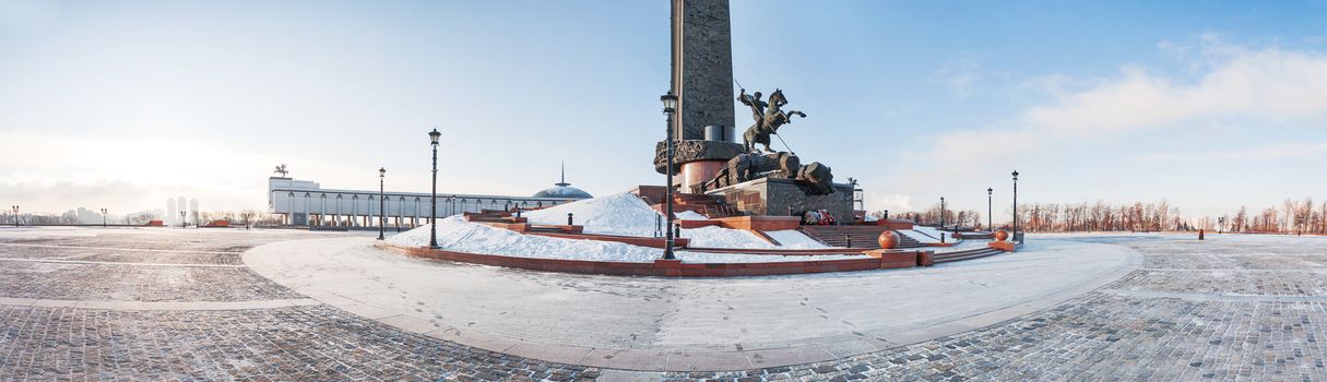 War memorial in Victory Park on Poklonnaya Hill, Moscow, Russia. Museum and monument dedicated to fallen warriors of second world war.