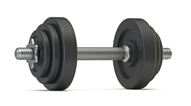 Black dumbbell 3D render illustration isolated on white background