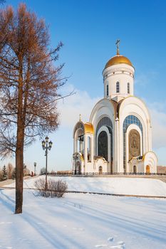 Great Martyr Genus Temple (church of Saint George). Victory Park in Moscow. Russia.