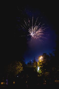 Fireworks in Odintsovo town (Moscow region). Victory day, May 9, 2016. Russia.