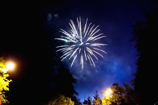 Fireworks in Odintsovo town (Moscow region). Victory day, May 9, 2016. Russia.