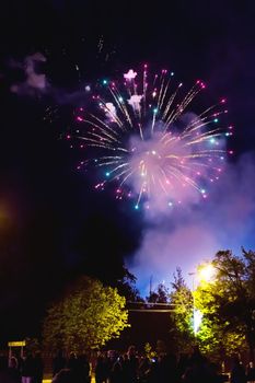 Fireworks in Odintsovo town (Moscow region). Victory day, May 9, 2016. Russia.