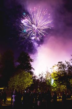 Fireworks in Odintsovo town (Moscow region). Victory day, May 9, 2016. Russia.