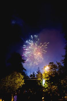 Fireworks in Odintsovo town (Moscow region). Victory day, May 9, 2016. Russia.