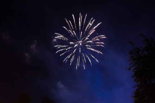 Fireworks in Odintsovo town (Moscow region). Victory day, May 9, 2016. Russia.