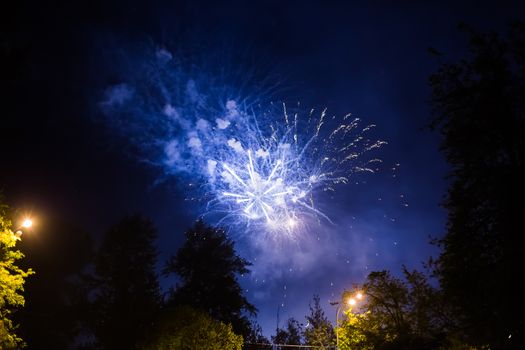 Fireworks in Odintsovo town (Moscow region). Victory day, May 9, 2016. Russia.