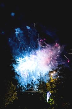 Fireworks in night sky. Victory day, May 9, 2016. Russia.