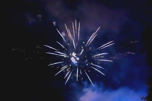 Fireworks in Odintsovo town (Moscow region). Victory day, May 9, 2016. Russia.