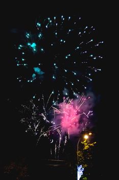 Fireworks in Odintsovo town (Moscow region). Victory day, May 9, 2016. Russia.