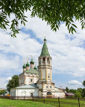 Trinity Church (text on sign), medieval orthodox church in Serpukhov, Moscow region, Russia.