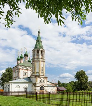 Trinity Church (text on sign), medieval orthodox church in Serpukhov, Moscow region, Russia.