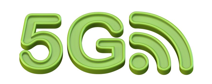 Green 5G icon 3D render illustration isolated on white background