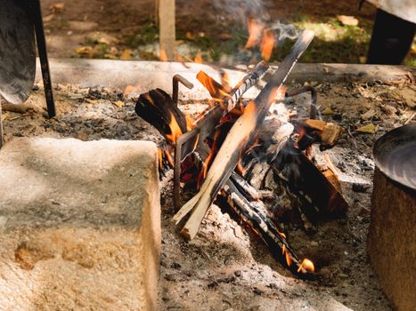 Medieval blacksmith tools. Annual festival Times and Epochs. Historical reconstruction. Moscow, Russia.