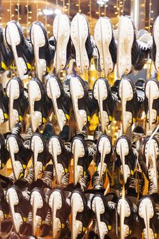 Many pairs of skates. Equipment rental for winter games and sports.