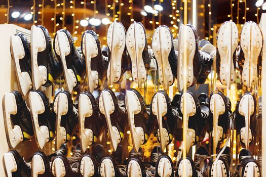 Many pairs of skates. Equipment rental for winter games and sports.