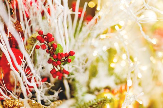 Christmas and New Year background with Eve Tree and decorations.