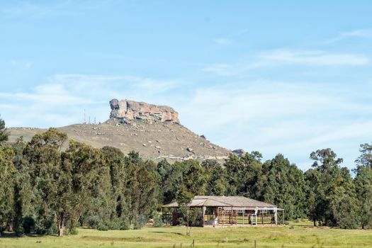 A farm landscape, with a ruin, next to road R712 near Harrismith in the Free State Province