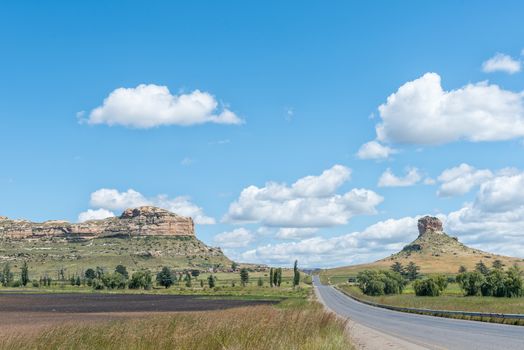 The farm landscape on road R711 between Clarens and Fouriesburg in the Free State Province