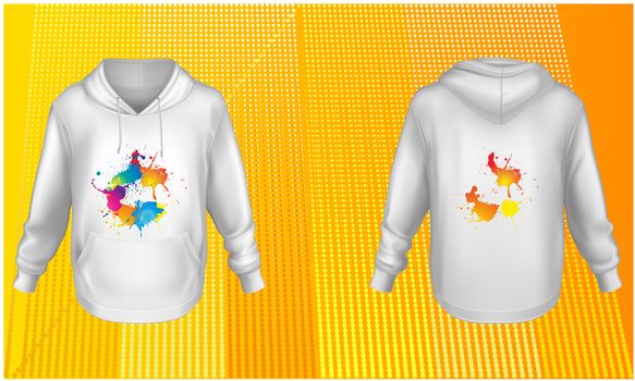 mock up illustration of sweat shirt with colorful art on abstract background