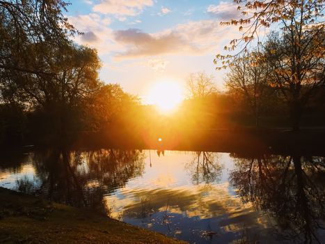 Sunset over the river in spring, nature and environment