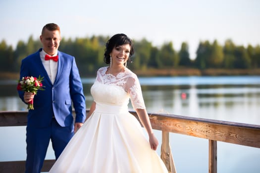 Bride and groom on a wedding walk